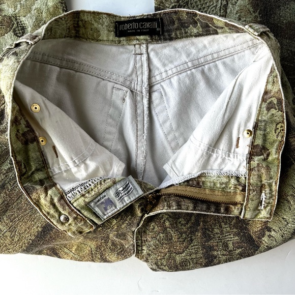 Roberto Cavalli Rare Pattern Vintage Baroque Print Metallic Bootcut Jean… - Picture 10 of 12